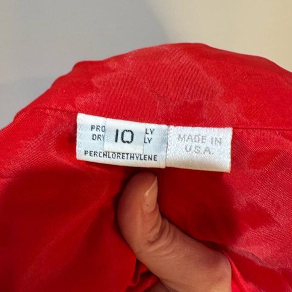 Carolyne Roehm for Neiman Marcus Vintage Dress Sz 8 Red Floral Puff Sleeves - Picture 9 of 13